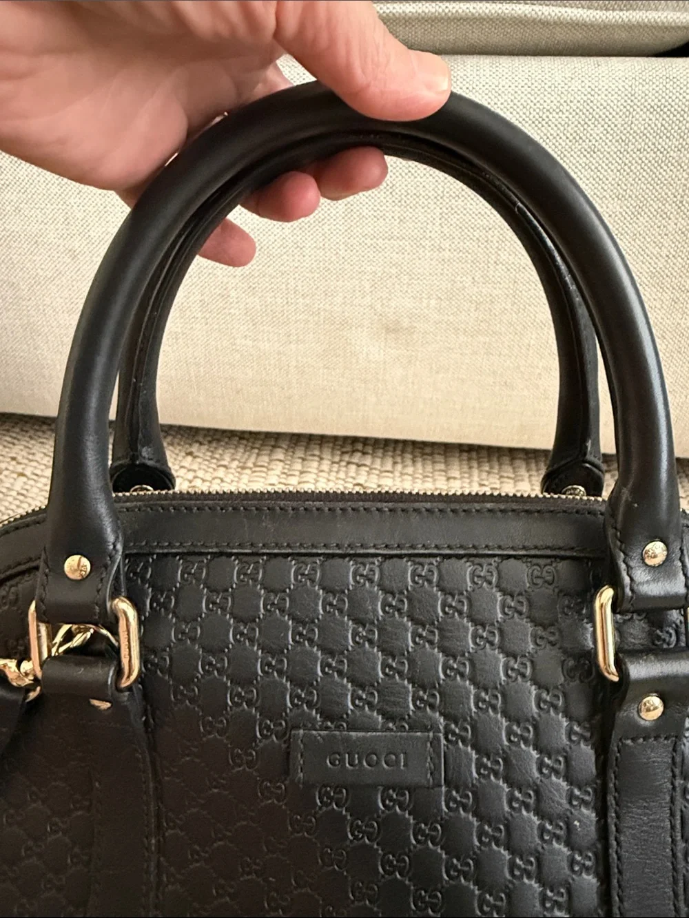 Gucci Black Embossed GG Dome Satchel with Gold-Tone Hardware